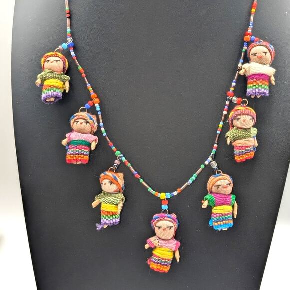 Handcrafted Colorful Rainbow Knitted Doll Girl Seed Glass Bead 24.5